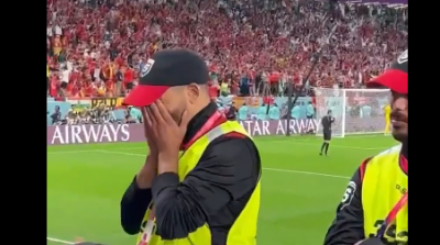 شاهد ...تفاعل مع دموع رجل أمن مغربي في الملعب بعد تأهل بلاده أمام إسبانيا (فيديو)