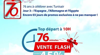 Tunisair double les opportunités pour sa vente flash spéciale 76e anniversaire !