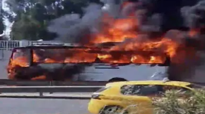 احتراق حافلة نقل حضري في منوبة