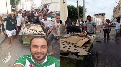 بالصور : شباب احد احياء قابس ينظفون حيهم ثاني ايام العيد 