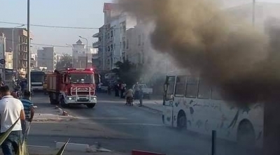 Sousse: un bus de transport de passagers prend feu 