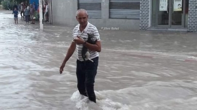 المنستير : مواطن ينقذ قطة جرفتها مياه الأمطار (صورة)